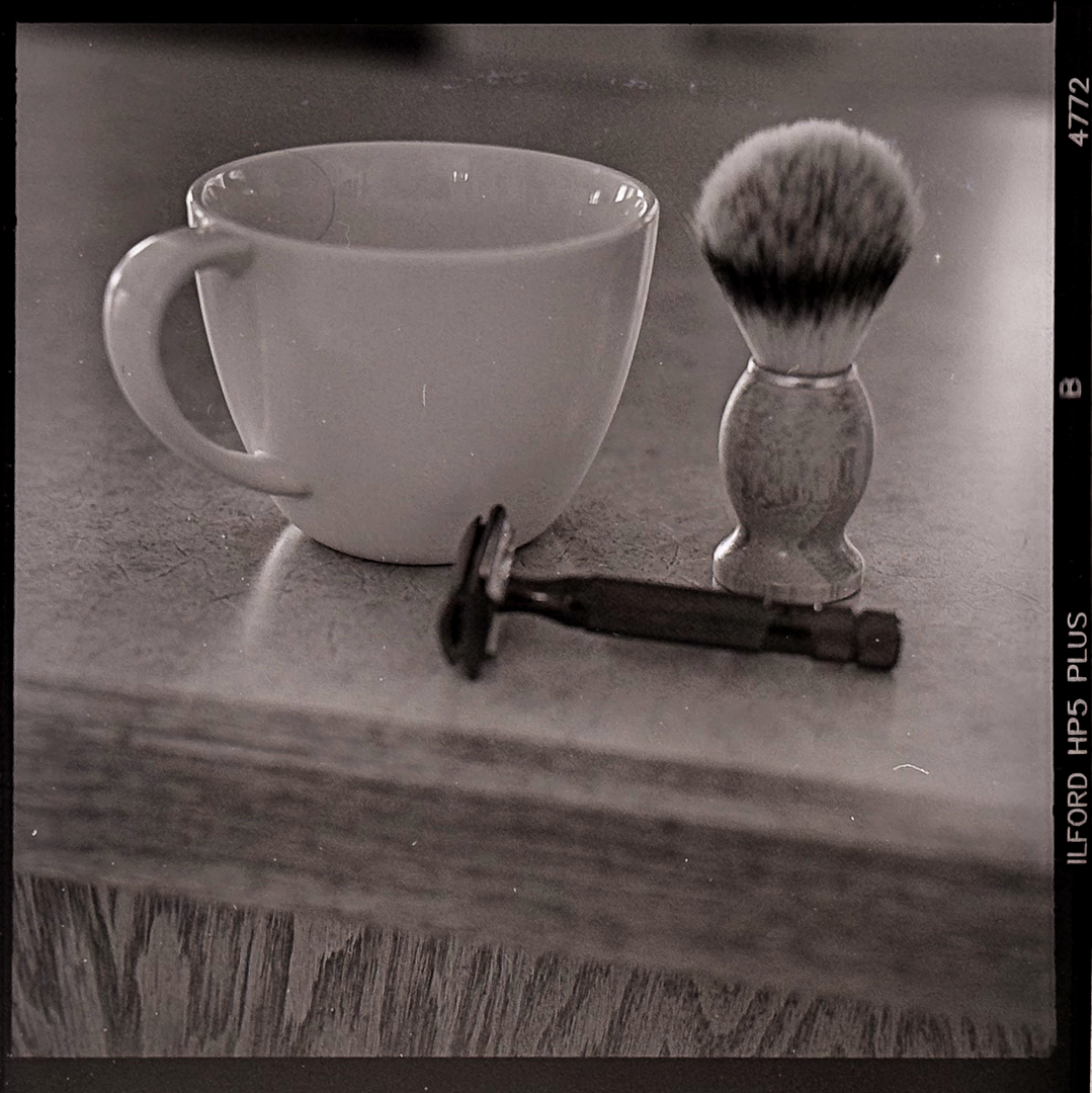 Two square format black and white images from a Mamiya C330 roll developed with the caffenol standard recipe.